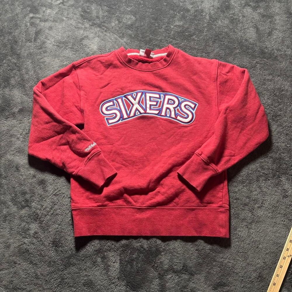 Mitchell & Ness Philadelphia 76ers Playoff Win 2.0 Pullover Sweatshirt Small Red